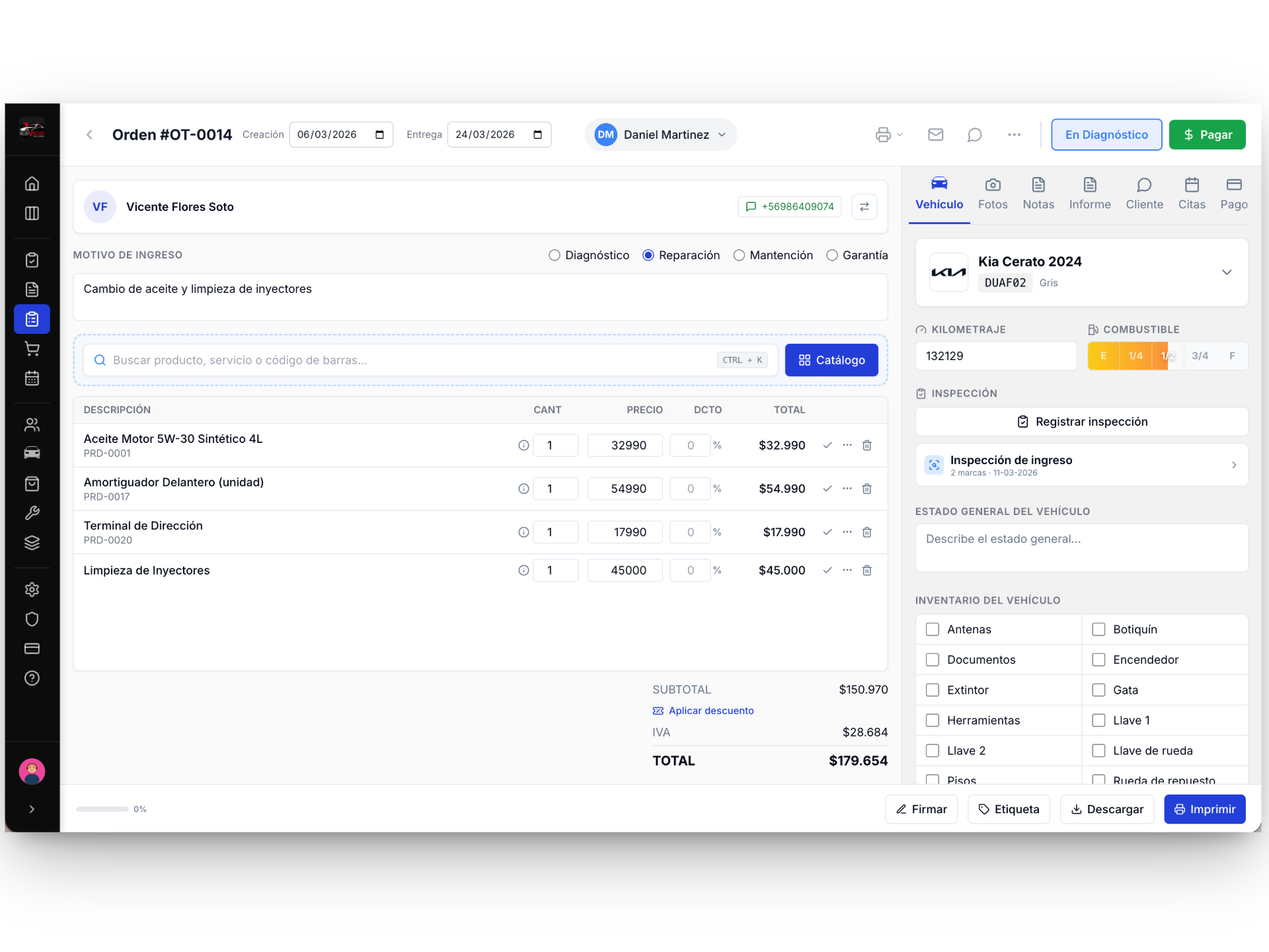 Orden de trabajo en ServitechCloud - gestión completa de servicios para talleres